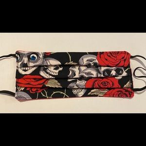 Striking B & W skulls with red roses mask